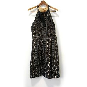 TORY BURCH Navy Lace Sleeveless Ribbon Tie Dress